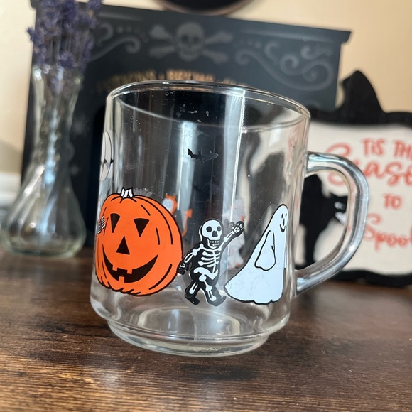 70’s Luminarc Vintage Glass Halloween Mug Trick or Treat Witch Ghost Devil Angel - Picture 3 of 3